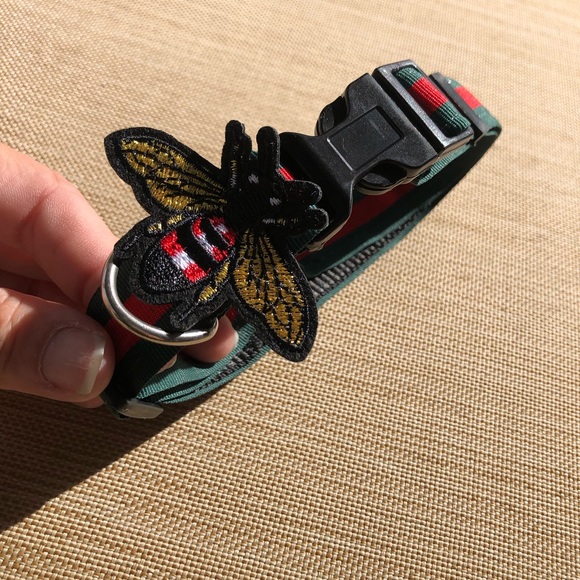 Luxury bee striped ribbon collar medium Pet dog cat bug embroidered gift xmas - Picture 6 of 6